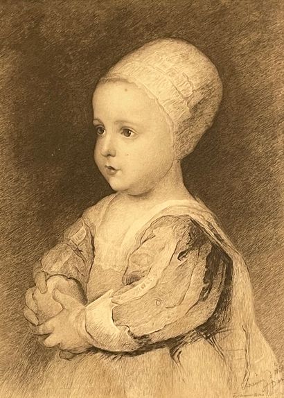 DANSE (Auguste). "Giacomo Stuart as a Child, after Van Dyck" (1897).黑色蚀刻画，只是。艺术家的证明，用铅笔签名，装在木框里。画框尺寸：56.5...