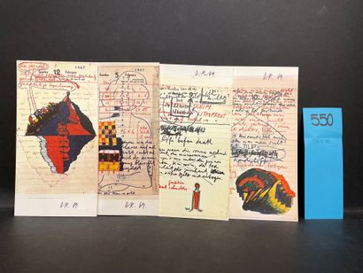 null ROT（迪特）。标签页N°1至4。8个帖子。科隆，汉斯约格-迈尔，1967年，4张明信片，装在带红色印刷标签的塑料套里。原版150册，有艺术家的日期和...