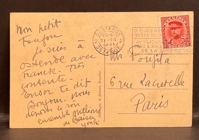 null 福吉塔/恩索尔--1931年7月21日尤基[Lucie Badoud]从奥斯坦德寄给福吉塔的明信片："我的小/福福/我和/弗兰克在/奥斯坦德。非常/高兴。/恩索尔说/你好。我们今晚要吃晚饭/一起吃...
