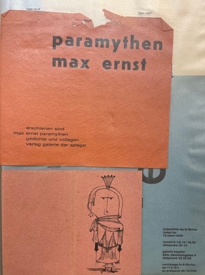null KLEE / ERNST - 1952年2月至3月在巴黎Berggruen举办的保罗-克利版画展的邀请卡，1张11 x 7厘米的折页，黑色插图，/ 1958年5月至6月在巴黎Berggruen举办的保罗-克利水彩画展的邀请卡，1张8...
