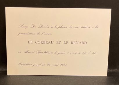 BROODTHAERS (Marcel). 1968年3月7日星期四在安特卫普广白空间画廊展示作品《乌鸦和狐狸》的邀请卡。1张10.5 x 16.5厘米的卡片，...