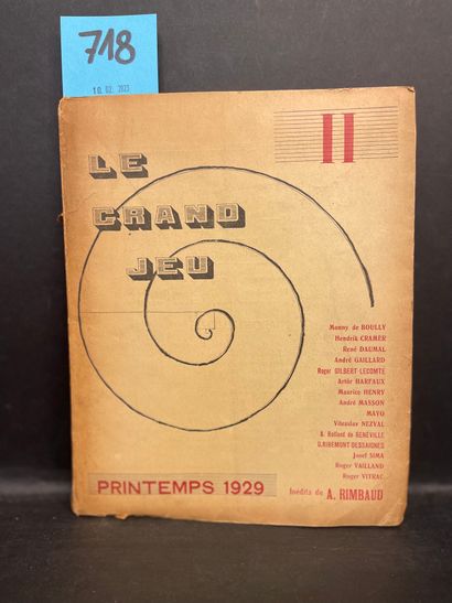 "Le Grand Jeu". N° II.巴黎，1929年春，8°，88页，br.，未剪辑（封面变色，边缘碎裂）。第一版。总共3个，只有第2个。雷内-道马尔（René...