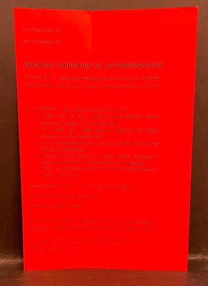 "Internationale Situationniste". "第一次心理地理学展览"。居伊-德波德的展览以及阿斯格-约恩、伊夫-克莱因和拉尔夫-鲁姆尼在塔普托画廊举办的会议和展览的公告传单，由国际想象力包豪斯运动、莱特里斯特国际组织和伦敦心理地理学委员会提交。布鲁塞尔，（1957年），1张20.8...