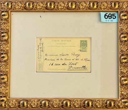ENSOR (James). 寄给艺术杂志 "Le Thyrse "负责人Léopold Rosy的明信片，日期为 "Ostend, 15 November 1909"。恩索尔要求被列入...