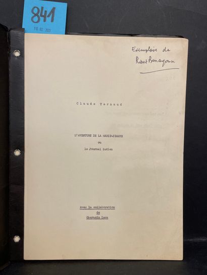TARNAUD (Claude). 玛丽-让娜号的冒险或印第安人的日记。与盖拉西姆-卢卡合作。手稿共79页（+1张无页码的纸，题为 "Suite? "和4页，从1到4编号，题为...