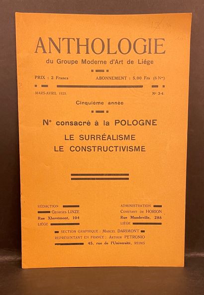 "Anthologie du Groupe moderne d'Art de Liège". 第3/4号（第5年）。专门讨论波兰的问题。超现实主义。建构主义。兰...