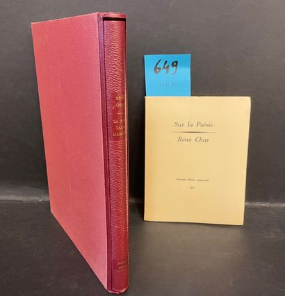 CHAR (René). 关于诗歌。P., GLM, 1967, in-12, br.部分初版，印数998份，编号1/968，Fleur d'alfa，另有邮件："致劳罗-文图里[纪录片导演，专注于艺术领域，1923-2010]/作为《La...