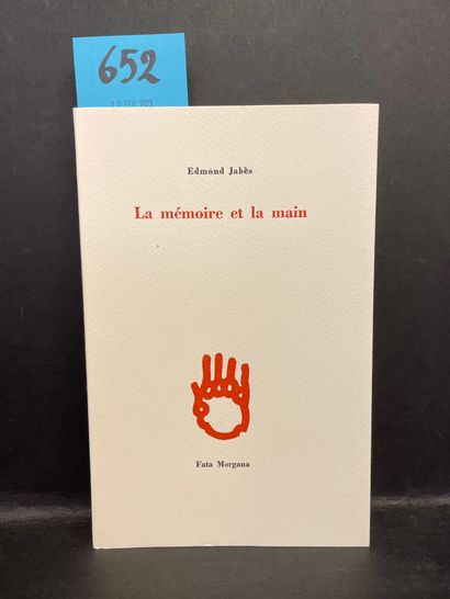 null 希利达-贾布斯（埃德蒙德）。记忆和手。爱德华多-奇利达的插图。Montpellier, Fata Morgana, 1987, 8°, br.限量1000册。第一版的1/30册，牛皮纸pur...