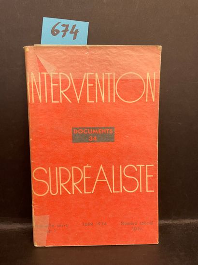 "Documents 34" 1号（新系列）。超现实主义的干预。布鲁塞尔，1934年6月，8°，br.有红色封面（书脊破裂）。马格利特、梅森斯、斯库特内尔、艾吕...