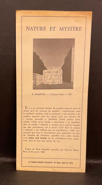 MAGRITTE (René). 自然与神秘。P., La Tendance populaire surréaliste, 1958, 1 f.8°，正面印刷。...