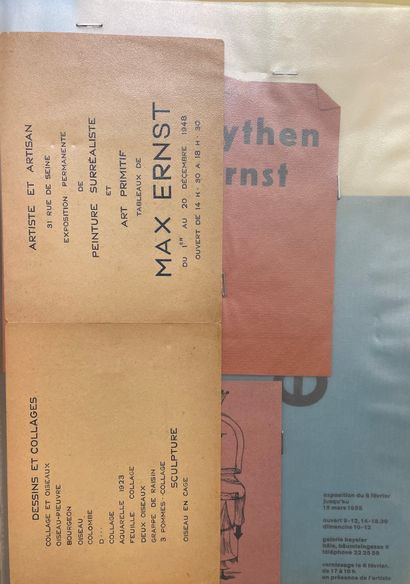 null KLEE / ERNST - 1952年2月至3月在巴黎Berggruen举办的保罗-克利版画展的邀请卡，1张11 x 7厘米的折页，黑色插图，/ 1958年5月至6月在巴黎Berggruen举办的保罗-克利水彩画展的邀请卡，1张8...