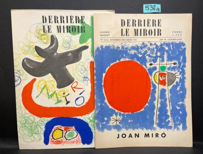 MIRO.- "Derrière le Miroir". N° 14-15.琼-米罗。P.，Maeght，1948年，双开本，单页，封面有插图。第一版包括琼-米罗的7幅原始石版画。特里斯坦-查拉的序言。罕见的第一版/《Derrière...