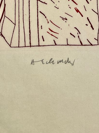 ALECHINSKY (Pierre). "红色的树"（1993）。彩色蚀刻画，仅有22/60和铅笔签名。底座尺寸：95 x 65厘米；主题：62.5 x 47...