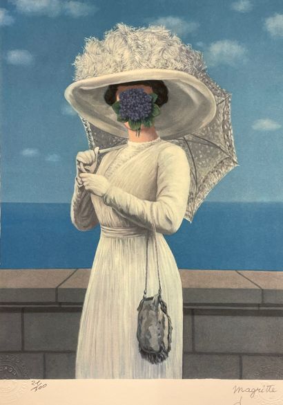 MAGRITTE (René). "The Great War". Interpretative lithograph in colors printed on...