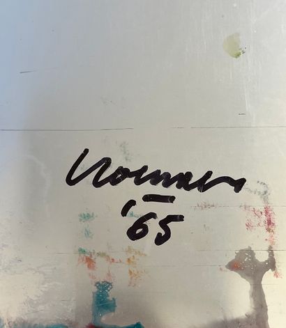 HOENRAET (Luc). "组成"（1965）。背面有铝色的日期和签名。支持物和主题的尺寸：24 x 24厘米。