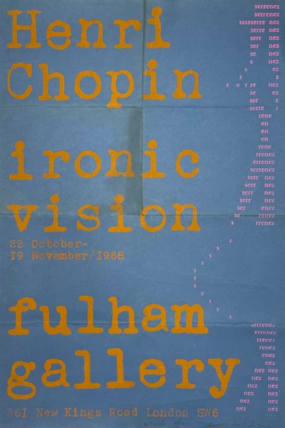 CHOPIN (Henri). "Ironic Vision"（1968）。彩色石版画海报，用黑色毡笔注明日期和签名。尺寸：77.5 x 52厘米（中央褶皱，有...