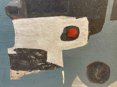 WARRAND (Marcel). "Engine" (1957). Oil on panel, titled, dated and signed on the...