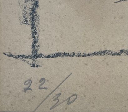 null GIACOMETTI (Alberto)."安妮特在工作室"（1954年）。22/30，用铅笔签名，安装在帕斯帕特和镀金木框中。画框尺寸：63.5 x...