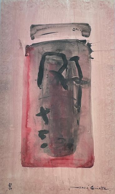GUIETTE (René). "Composition (1964). Watercolor and ink on paper, mounted in a silver...