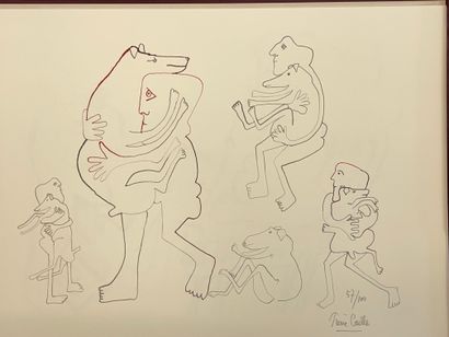 CAILLE (Pierre). "Bêtes et gens". Portfolio contenant 12 lithographies, toutes justifées...