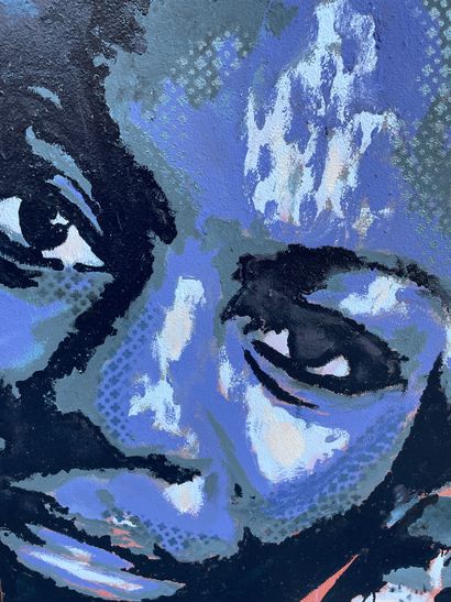 null SOYER（汤姆）。"Nina Simone"。油画和喷涂在面板上，右下角有签名。支持物的尺寸：151 x 114厘米；主题：149 x 112厘米。