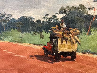 null MARQUES (Guilherme). "Lively Road in Africa" (1940). Oil on panel, dated and...