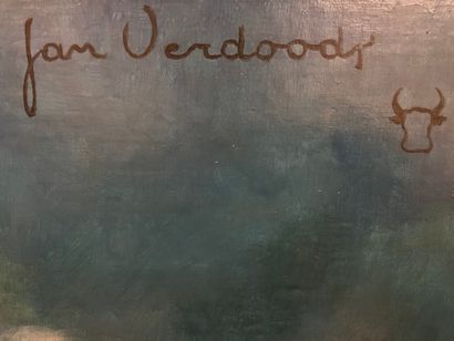 VERDOODT (Jan). "Schreewen-Grier"。布面油画铺在面板上，右上角有签名，装在镀金的木框里。框架尺寸：169 x 139厘米；主题：148...