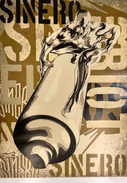 null SINERO."银色冲浪者"（2009）。彩色胶印在光面纸上，仅有29/150，有日期和铅笔签名。支持物和主题的尺寸：59.5 x 42厘米。