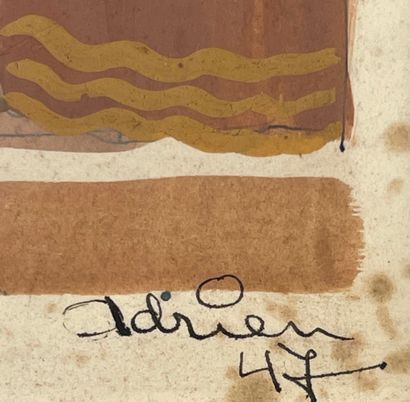 null DE KEYSER (Adrien)."La Comedia dell'arte"（1947年）。纸上水粉画，右下角有日期和签名，安装在垫子和木框下。画框尺寸：34.5...