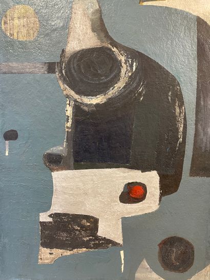 WARRAND (Marcel). "Engine" (1957). Oil on panel, titled, dated and signed on the...