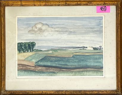 null DE KEYSER (Adrien)."乡间风景》（1942年）。纸上水粉画，右下角有日期和签名，装在垫子和木框下。画框尺寸：36 x 46厘米；主题：22...