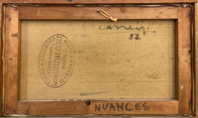 CARREY (Georges). "Nuances"（1952年）。布面油画，背面有标题、日期和签名，安装在一个木质框架内。框架尺寸：29 x 48厘米；主题：27...