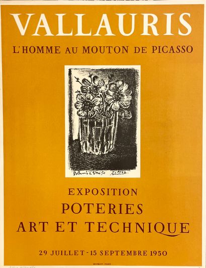 PICASSO (d'après Pablo). "毕加索的《带羊的人》（1950）。海报。彩色石版画原作。限量发行750份。P.，Mourlot，1950年，尺寸：62...