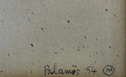 MENDELSON (Marc). "Palamos"（1954）。纸上印度墨水，右下角有标题、日期和签名，装在帕斯帕特和镀金的木框中。框架尺寸：63.5 x 42厘米；主题：20...
