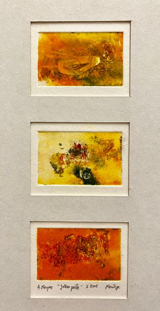 null MARQUEZ (Anastatio). "Yellow Parties" (2008). Set of 3 monotypes, dated and...