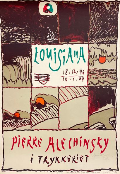 ALECHINSKY (Pierre). 海报（1976）。"Alechinsky i trykkeriet"。Alechinsky展览（路易斯安那，Humlebaeck，丹麦）。彩色石版画，日期，专用和铅笔签名，P.，Arte，1976年，尺寸：84.7...