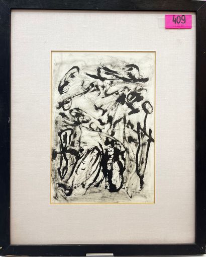 TRAJMAN (Paul). "Composition" (1984). India ink on paper, dated and signed, mounted...