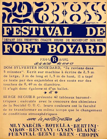 null BERTINI / CHOPIN / ROTELLA - "Fort Boyard Festival"（1967年6-7月）。2张海报的重合（2个变体），以丝网印刷的形式呈现。尺寸：(2...