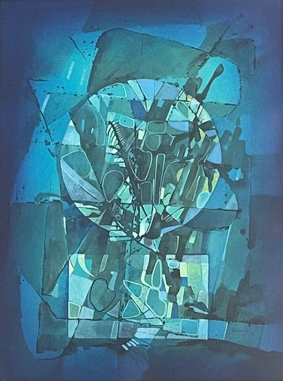 LACOMBLEZ (Jacques). "Composition" (1959). Gouache on paper, dated and signed on...