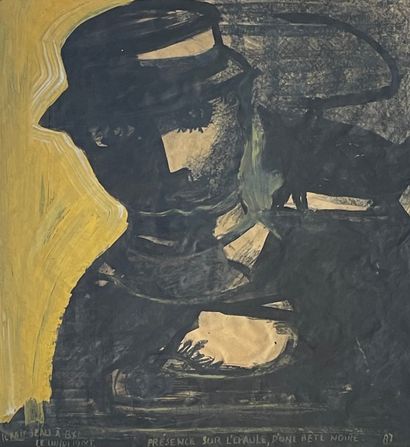 VINCHE (Lionel). "Presence on the shoulder of a black beast" (1987). Acrylic on paper,...