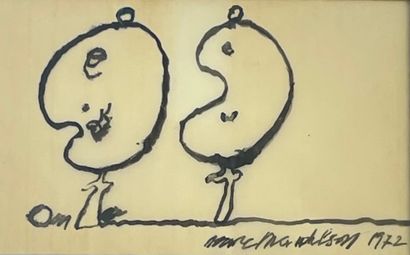 MENDELSON (Marc). "人物"（1972）。细纸上的墨水，右下角有日期和签名，装在垫子和铝框下。框架尺寸：21 x 18厘米；主题：7.4 x 1...