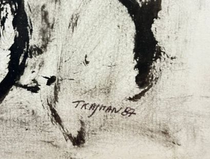 TRAJMAN (Paul). "组成"（1984）。纸上印度墨水，有日期和签名，装在白色垫子和黑色木框中。框架尺寸：48 x 39厘米；主题：29 x 19,...
