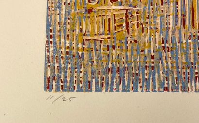 null RHEE（Seund Ja）。"星星会开花2"（1967）。油印在编织纸上，有标题，日期，只是。E.A.，并用铅笔签名。底座尺寸：45.5 x 25.5厘米；主题：38...