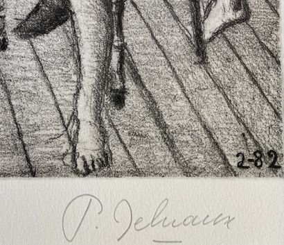 DELVAUX (Paul). "阁楼"（1982年）。黑色蚀刻版画，印在Japon nacré上，只有36/75，有铅笔签名，装在银色木框中。框架尺寸：81 x...