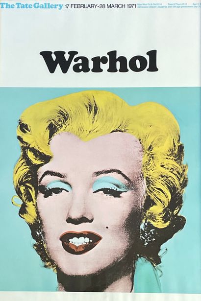 WARHOL (Andy). 海报（1971年）。纸上彩色胶印，1971年在泰特画廊举行的艺术家回顾展时出版，装在粉红色的木框中。框架尺寸：78.5 x 53.5厘米；主题：75...