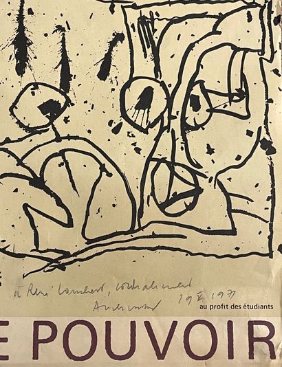 ALECHINSKY (Pierre). "L'Imagination prend le pouvoir"（1968）。海报上签名，1971年奉献。1968年5月在索邦大学和奥德翁大学的墙上发现的句子。P.，Impr....