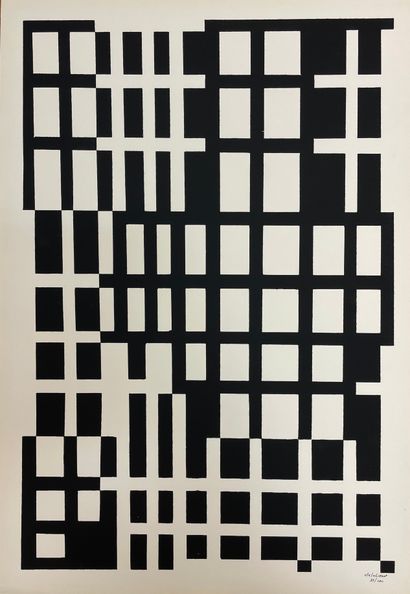 DELAHAUT (Jo). 无题》（1956年）。黑色绢画印在厚纸上，用黑笔写下日期和签名。限量发行100份。尺寸：49 x 34厘米（掌纹，24）。