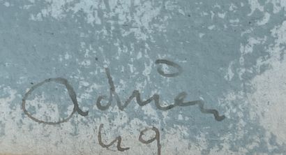 null DE KEYSER (Adrien)."新桥》（1949年）。纸上水粉画，右下角有日期和签名，装在垫子和木框下。框架尺寸：32 x 39厘米；主题：23.5...