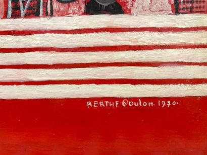 COULON (Berthe). "人群"（1970年）。面板油画，右下角有日期和签名。支持物和主题的尺寸：80 x 105,5厘米（边缘有小钉子孔）。