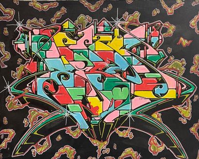 null KIZER (TCK). "Composition" (2007). Acrylique et Posca sur toile, datée et signée...